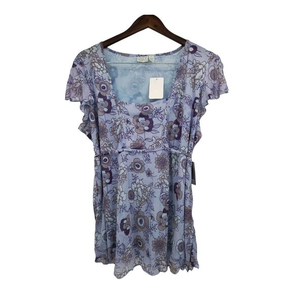 Holly Robinson Peete Maternity Womens Blouse Print Floral Purple Pullover Sz XL - Picture 2 of 13